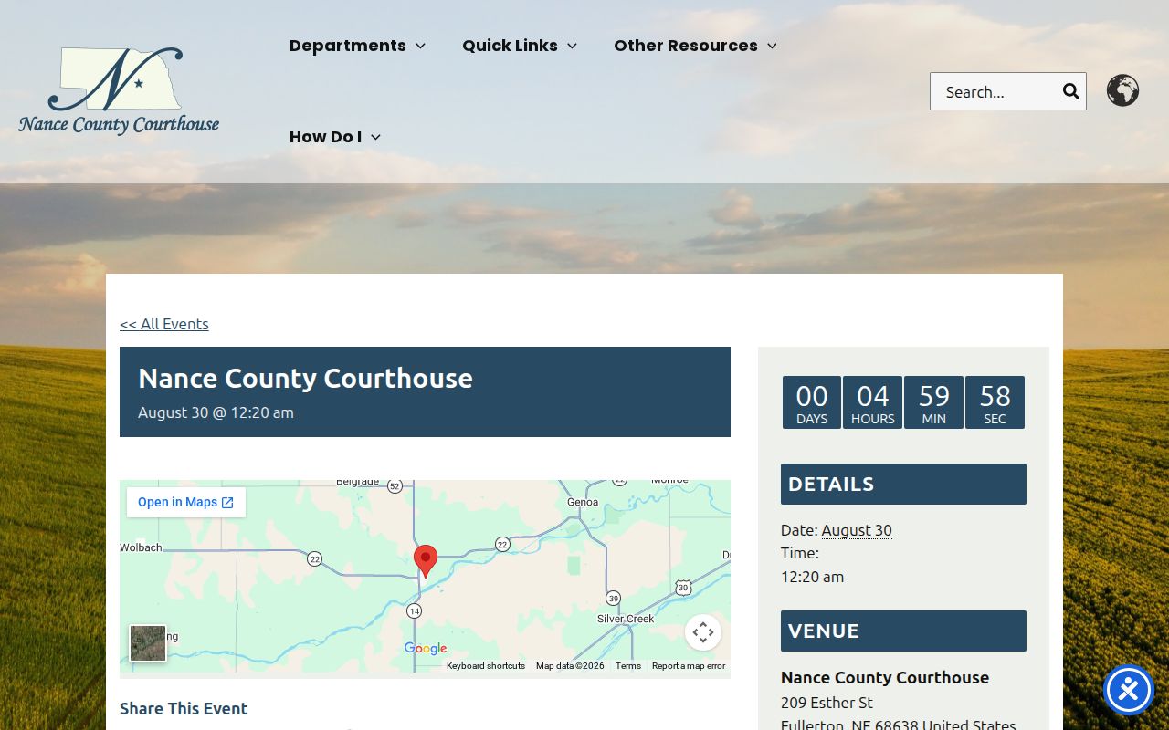 Belgrade court records Nance County Courthouse location source
