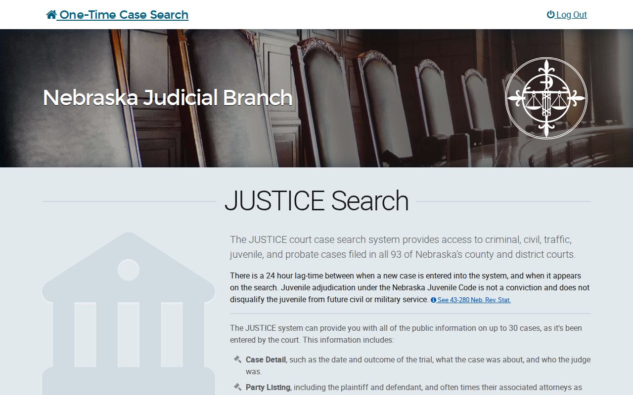 Nance County docket search JUSTICE one-time public search