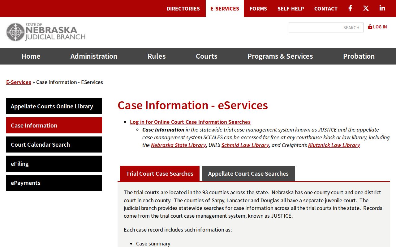 Nance County docket search Nebraska case-information eServices