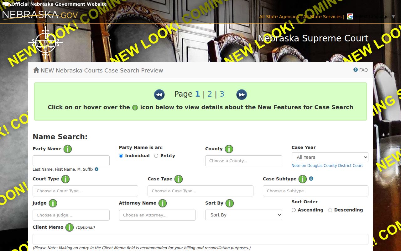 Nance County docket search JUSTICE search-field model