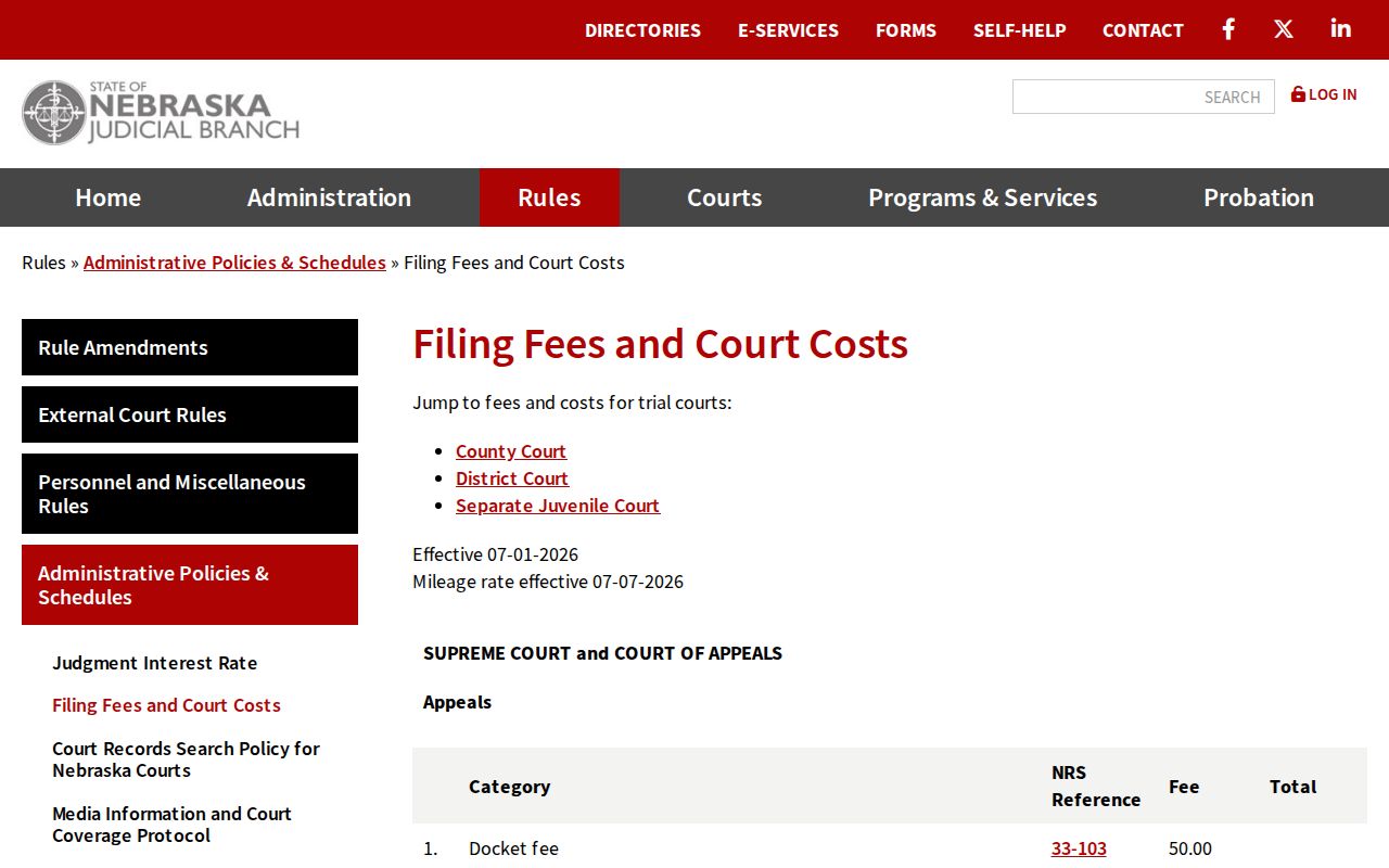 Nance County civil court docket current filing fees source
