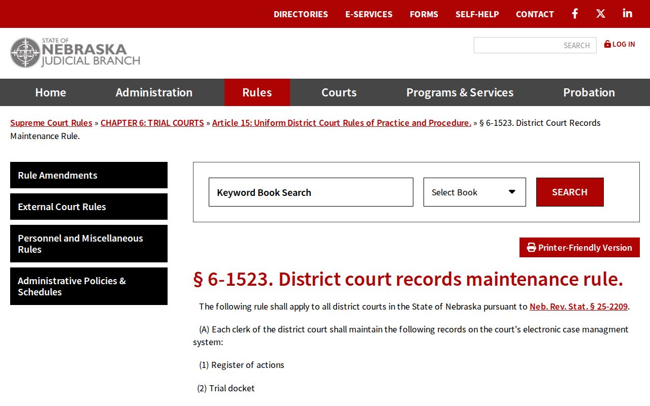 Nance County civil court docket District Court record rule