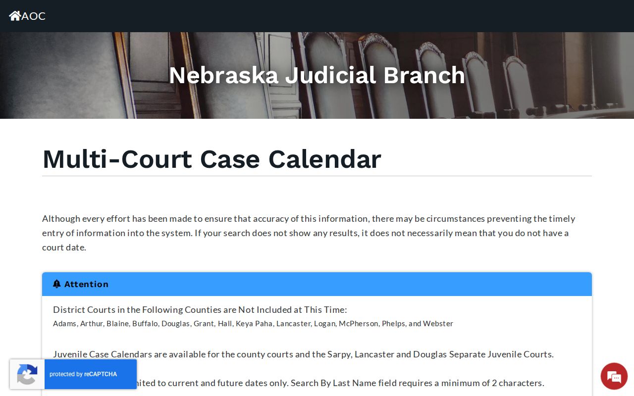 Nance County court calendar Multi-Court Calendar selector