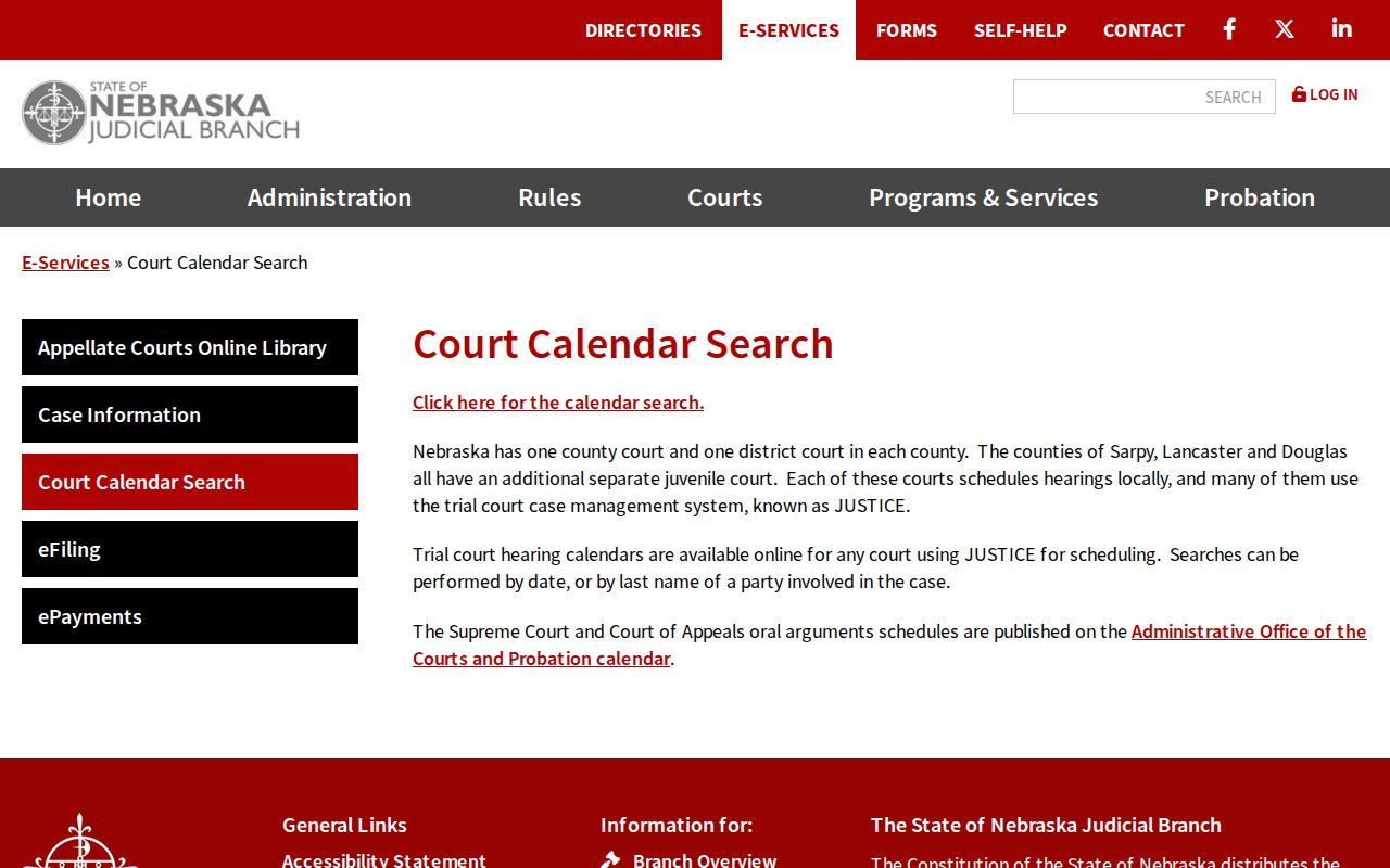 Nance County court calendar Nebraska calendar access guidance