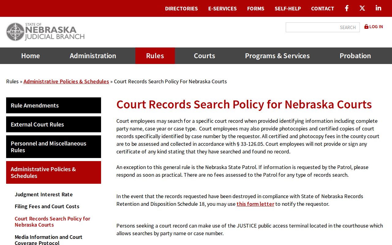 Nance County court case records courthouse terminal policy