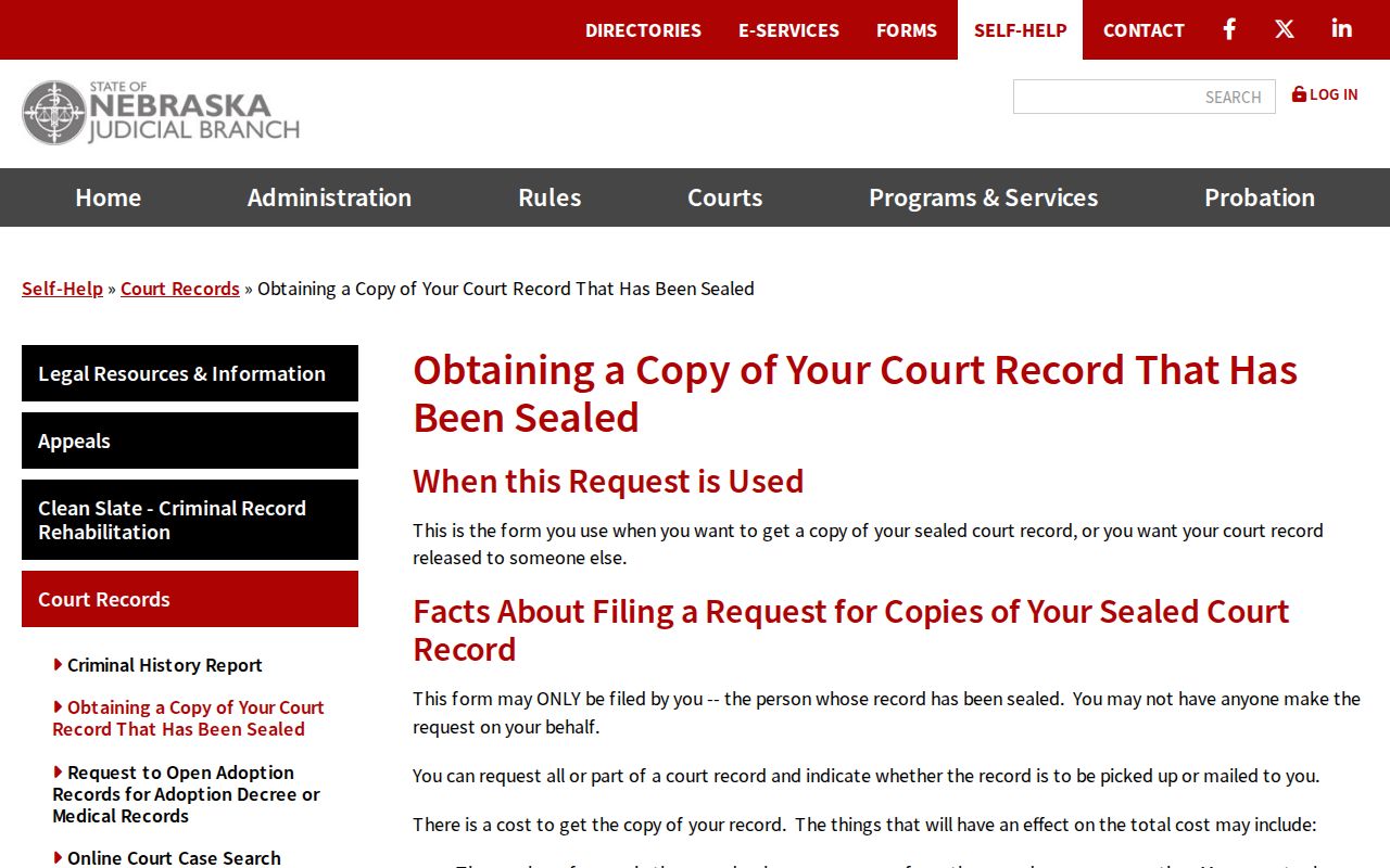 Nance County court case records sealed-record release information