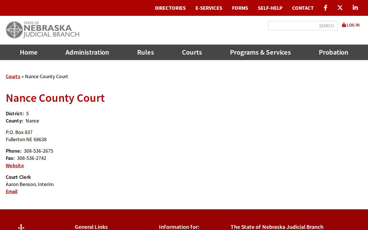 Nance County court docket state court directory information