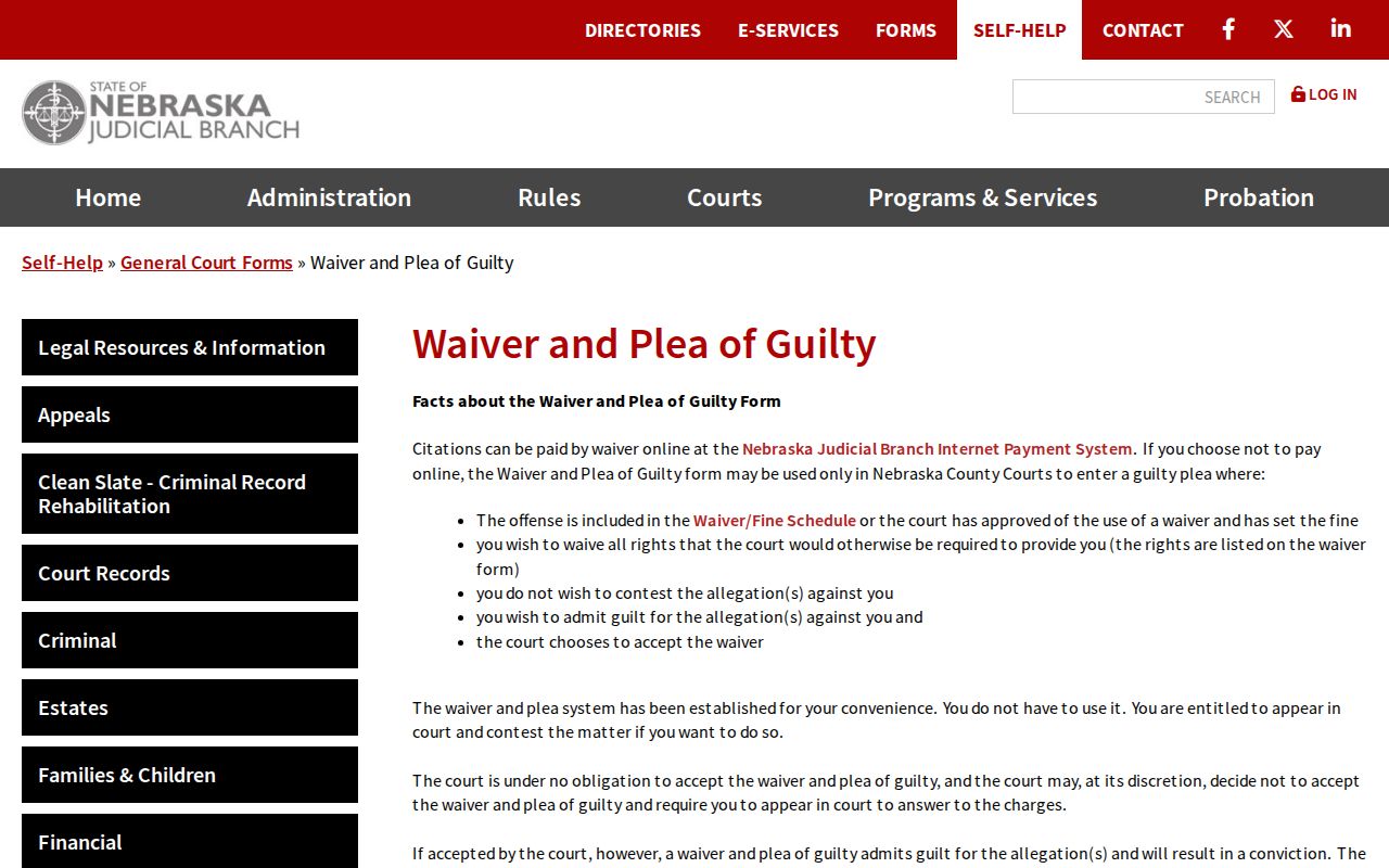 Nance County traffic court waiver and plea information