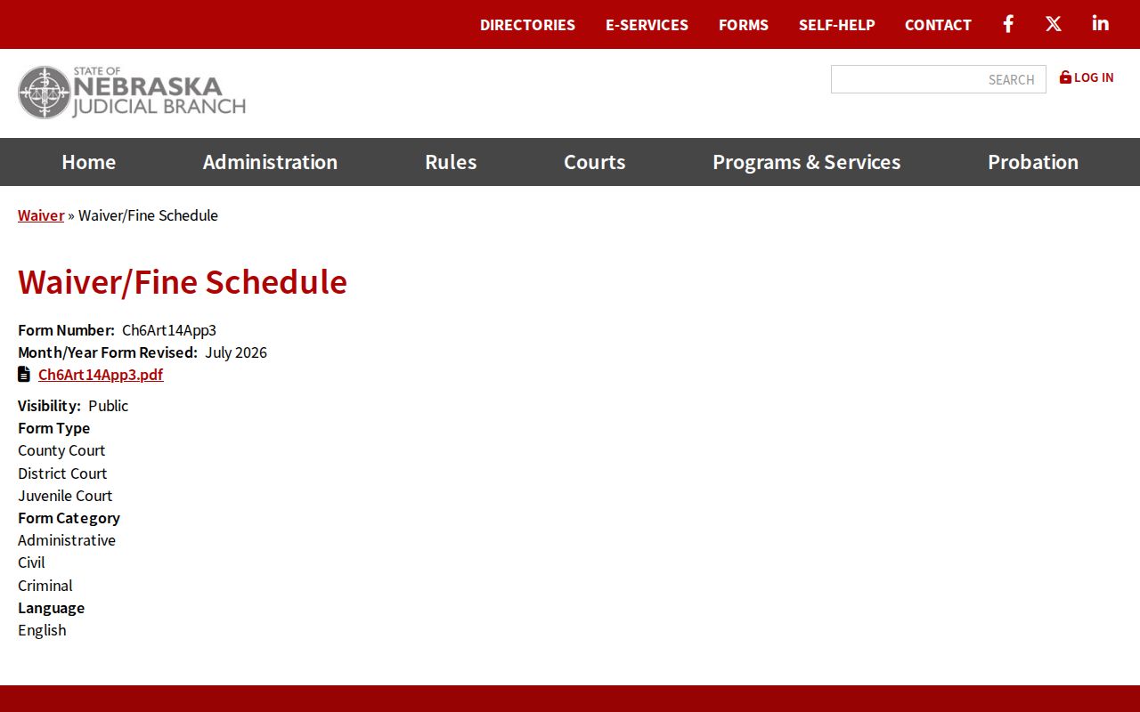 Nance County traffic court waiver fine schedule